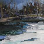 "SPRING THAW" 8 x 8 Oil on linenPainted in the Dufferin Islands area of the Niagara Parkway in April where the snow and ice was just beginning to disappear, so there were some strong simple patterns.