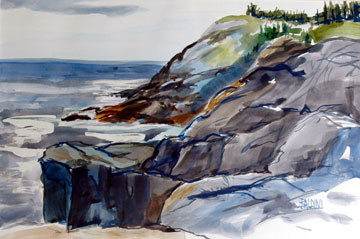 Monhegan Island Pulpit Rock watercolor en plein air