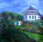 "MONHEGAN LAUNDRY"24 x 24Oil on canvasPainted in September on Monhegan Island, Maine. laundry is always a popular subject in Monhegan paintings.