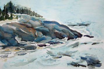 "Christmas Cove, Monhegan "WC on Arches 140# HP20x14 unmatted, unframedAVAILABLE FOR YOUR COLLECTION